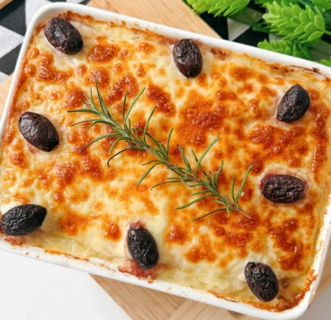 Bacalhau gratinado com purê de batata 